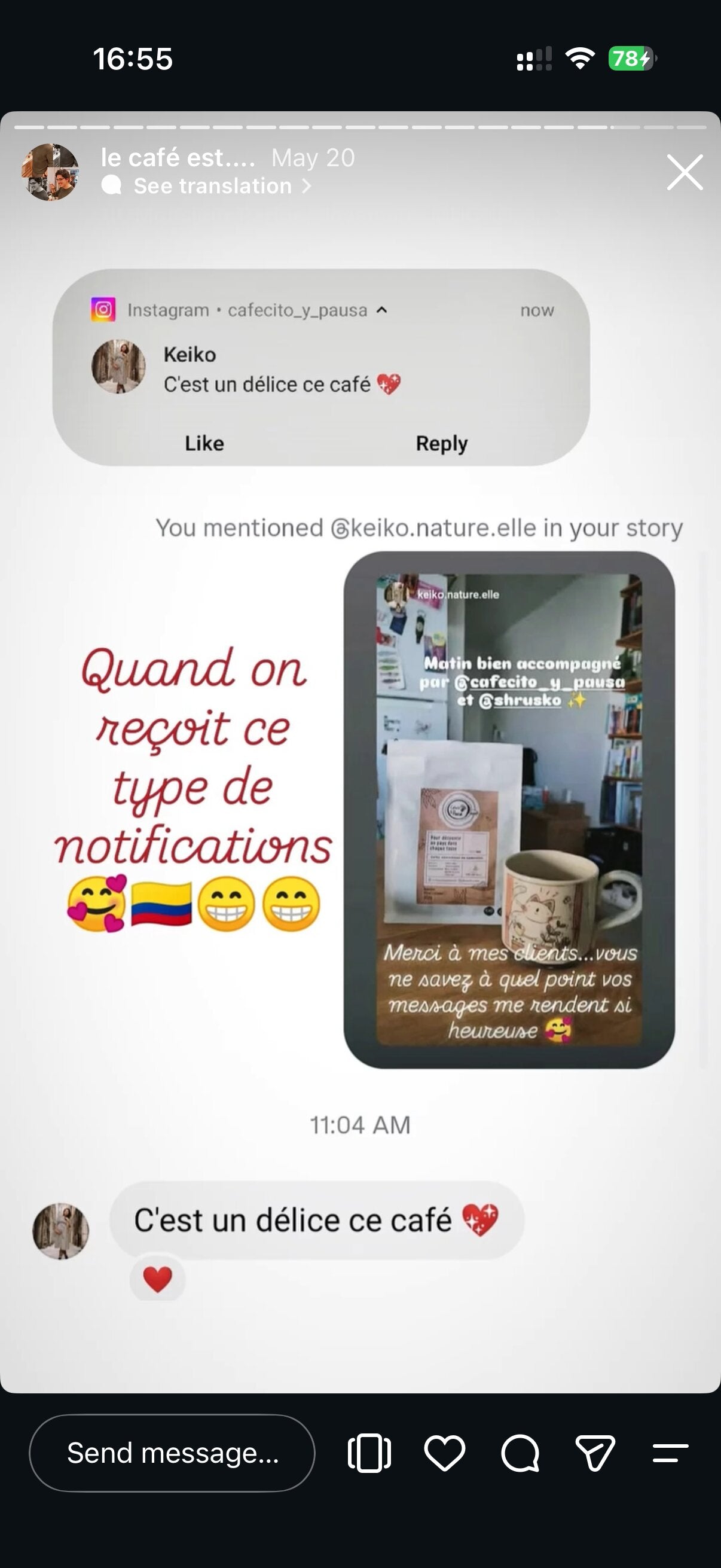 Message reçu via Instagram